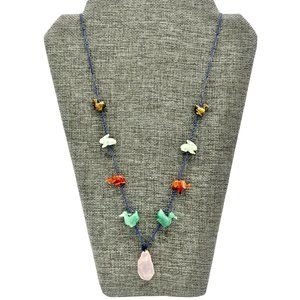 Cord Fetish Necklace 28 in Precious Gemstone Animals Rose Quartz Pendant